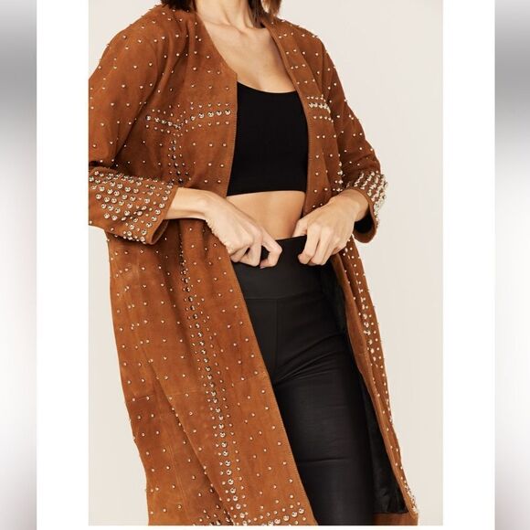 Free People UNDERSTATED LEATHER STUDDED SUEDE DUSTER COAT - Picture 2 of 8